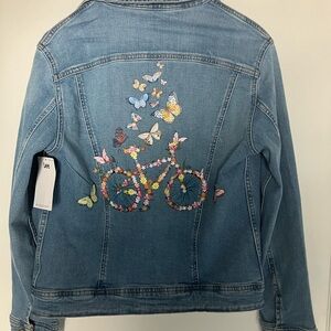 NWT.  Ladies custom made butterfly jean jacket. Beautiful artwork